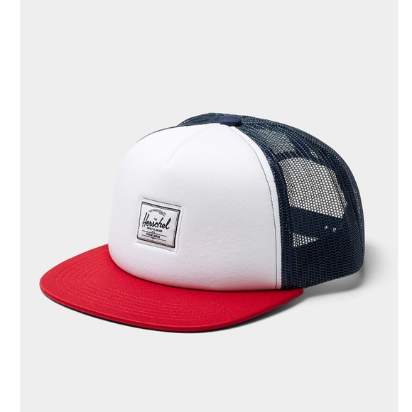 Herschel Whaler unisex navy, red and white colour block trucker cap hat NWT - Picture 1 of 9